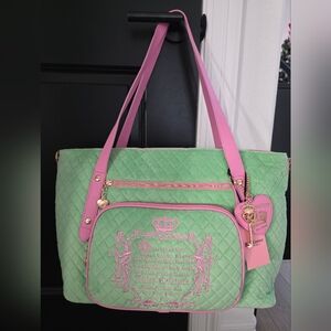 NWT Juicy Couture Juicy Tale Retro Green and Pink Quilted Tote Bag - Daydreamer